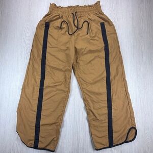 Camel Tan Nylon Wide Leg Track Pant Quiet Luxury Old Money Paperbag Waist Medium